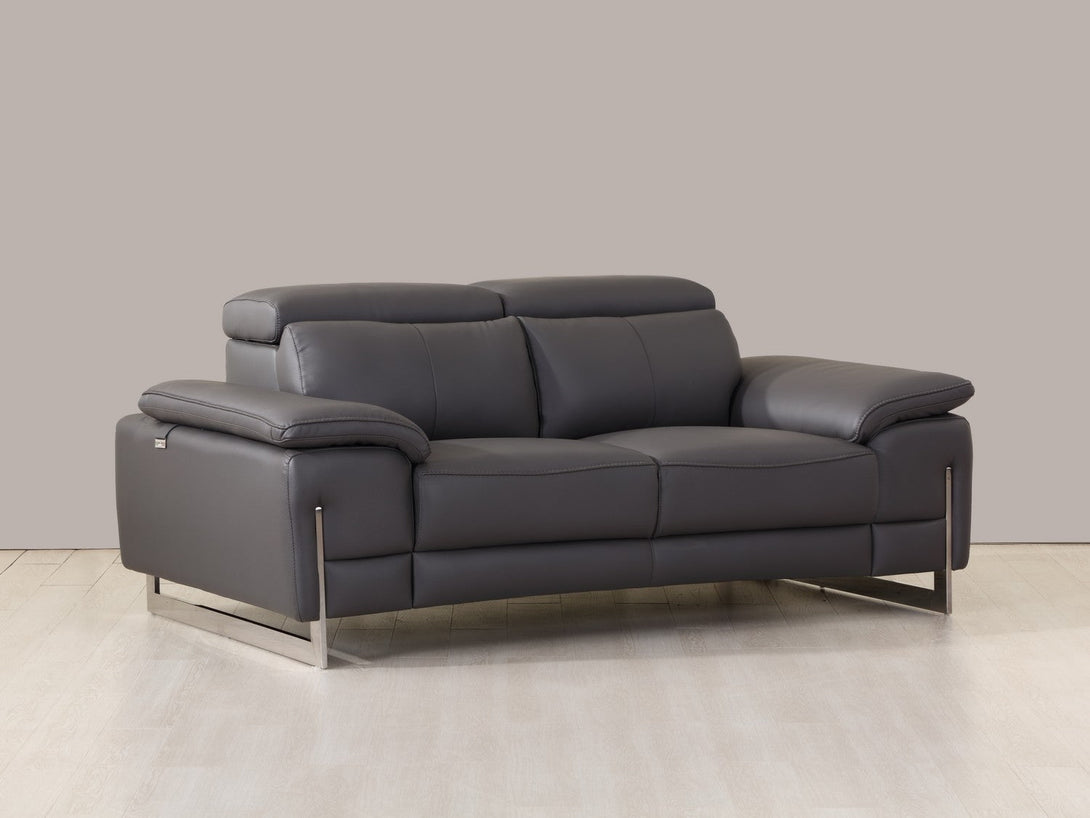 Divanitalia 636 Loveseat in Dark Gray Leather - Angled View of Front of Loveseat