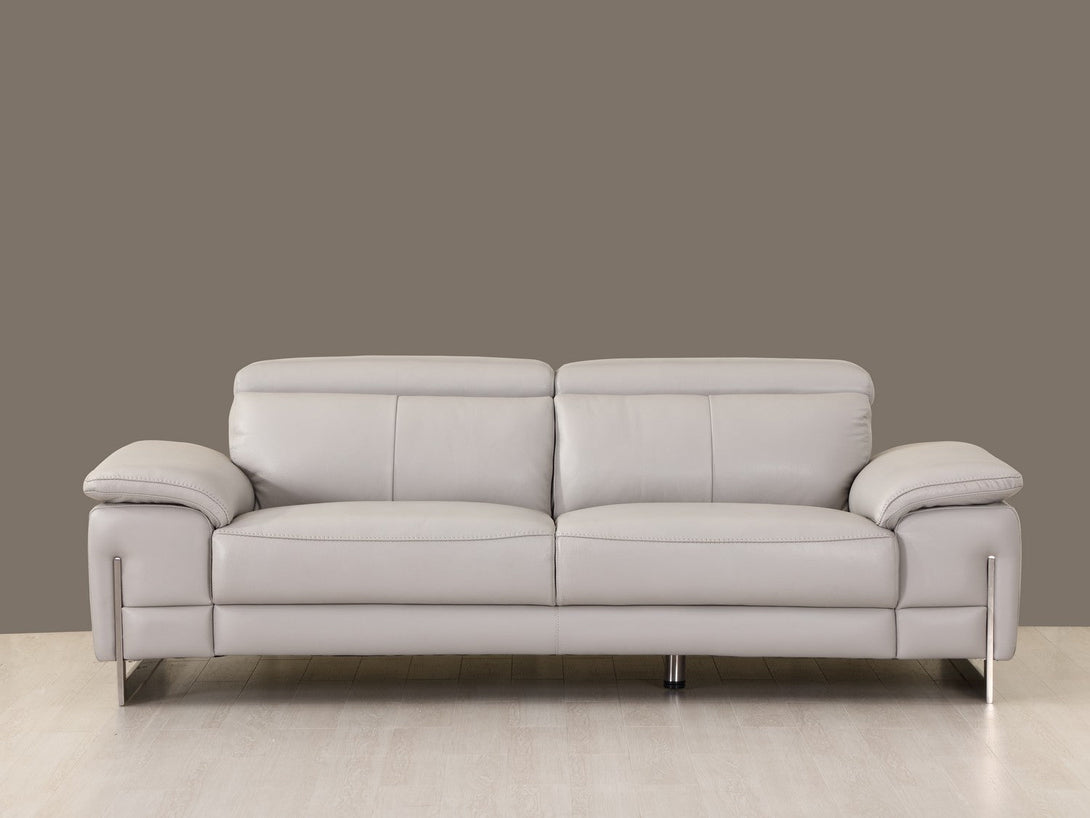 Divanitalia 636 Sofa in Light Gray Leather - View of Front of Sofa