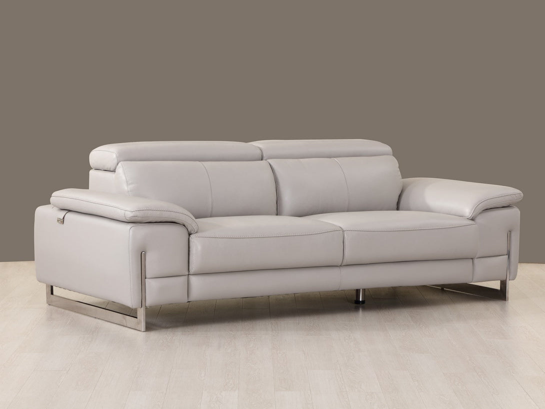 Divanitalia 636 Sofa in Light Gray Leather - Angled Front View of Sofa