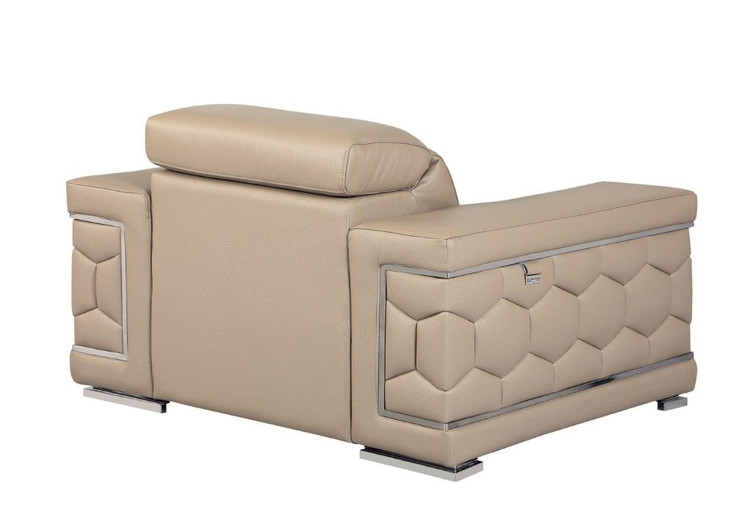 Divanitalia 692 Chair in Beige Leather - Angled View of Rear of Chair on a White Transparent Background