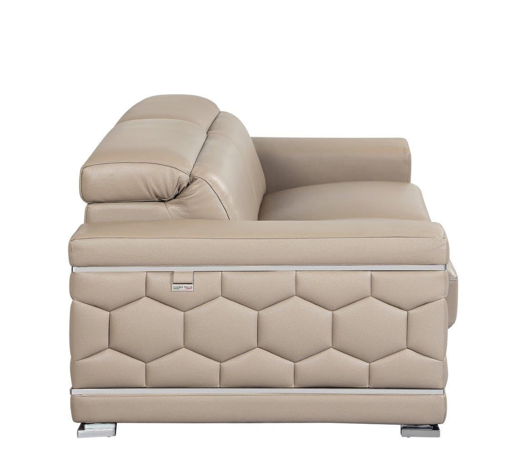 Divanitalia 692 Sofa in Beige Leather - View of Left Side of Sofa on a White Transparent Background