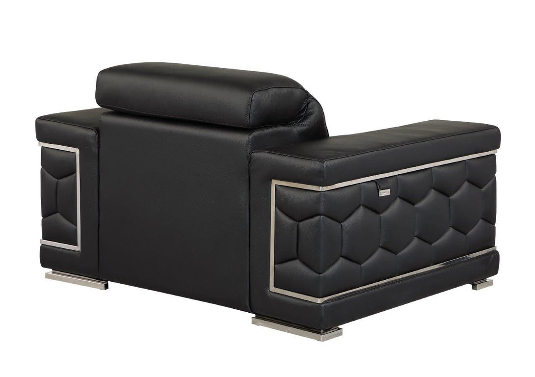 Divanitalia 692 Chair in Black Leather - Angled View of Rear of Chair on a White Transparent Background