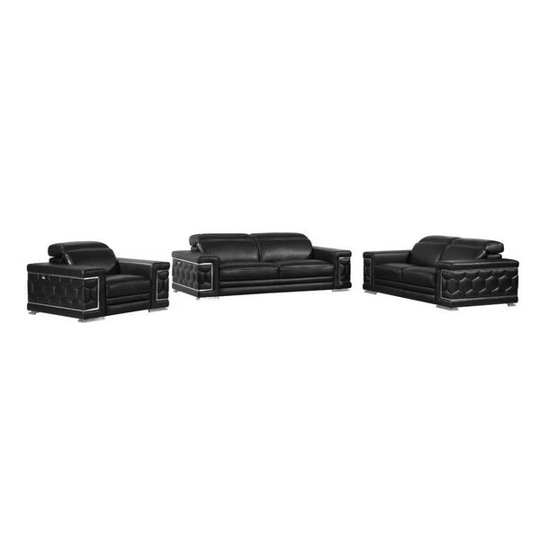 Divanitalia 692 Living Room Set in Black Leather - Featured Photo
