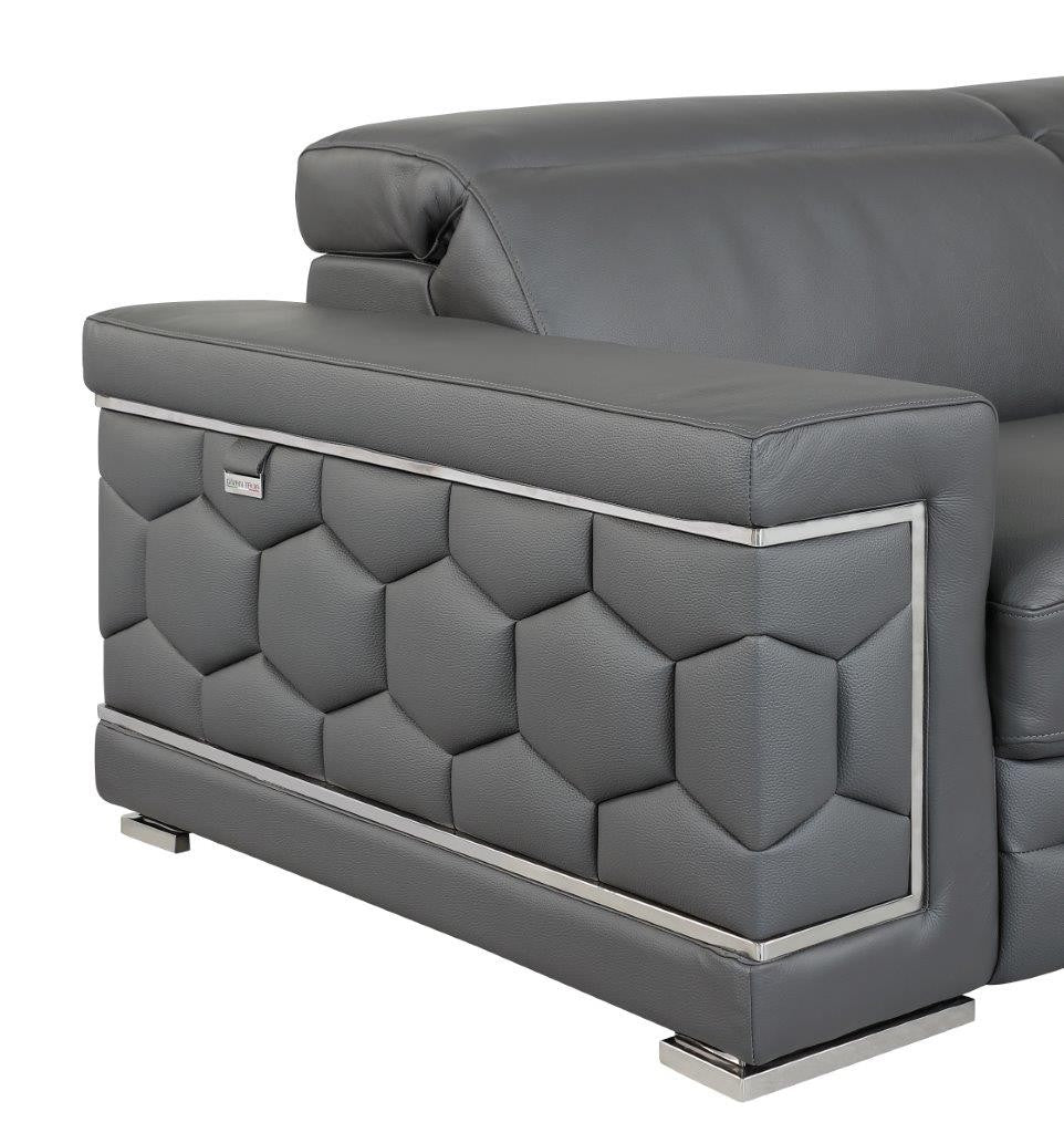 Divanitalia 692 Living Room Set in Black Leather - Close-up View of Sofa Arm