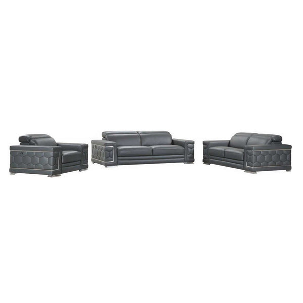 Divanitalia 692 Living Room Set in Dark Gray Leather - Featured Photo