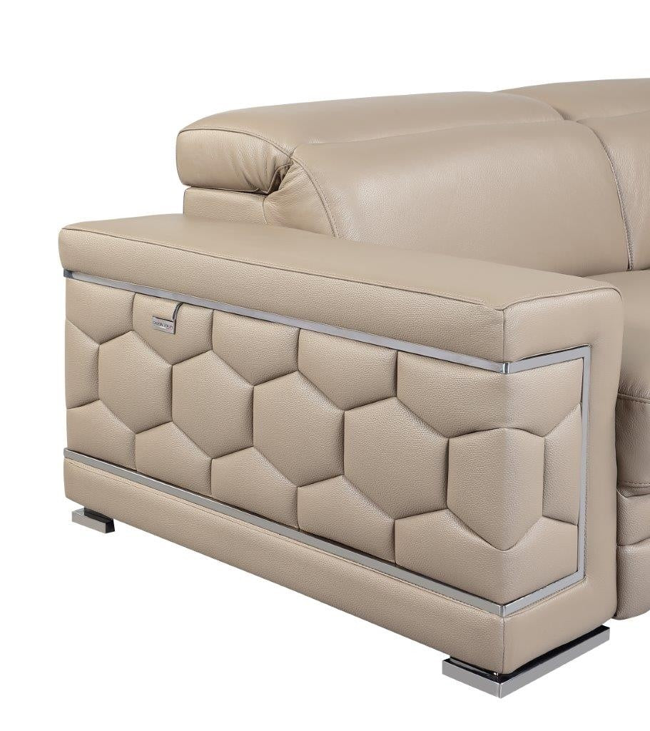 Divanitalia 692 Living Room Set in Beige Leather - Close-up View of Sofa Arm