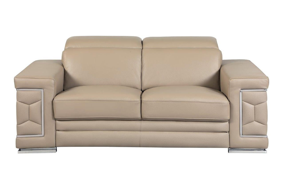 Divanitalia 692 Loveseat in Beige Leather - View of Front of Loveseat on a White Transparent Background