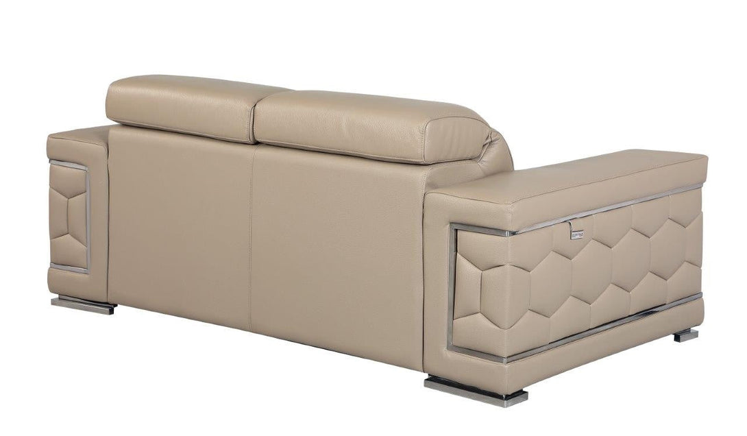 Divanitalia 692 Loveseat in Beige Leather - Angled View of Rear of Loveseat on a White Transparent Background
