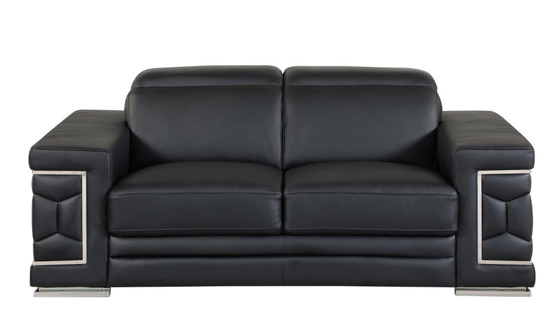 Divanitalia 692 Loveseat in Black Leather - View of Front of Loveseat on a White Transparent Background