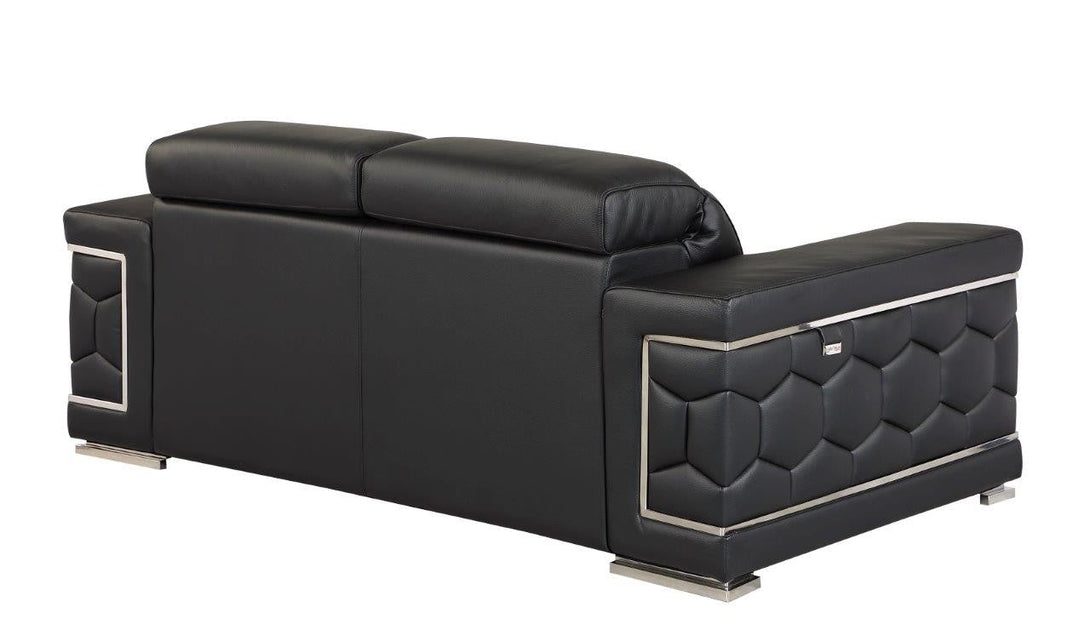 Divanitalia 692 Loveseat in Black Leather - Angled View of Rear of Loveseat on a White Transparent Background