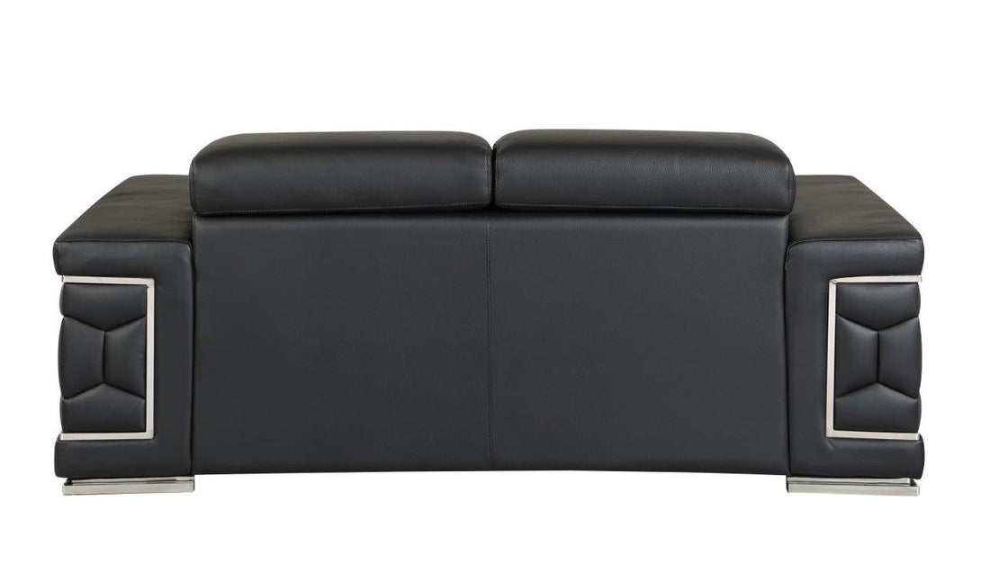 Divanitalia 692 Loveseat in Black Leather - View of Rear of Loveseat on a White Transparent Background