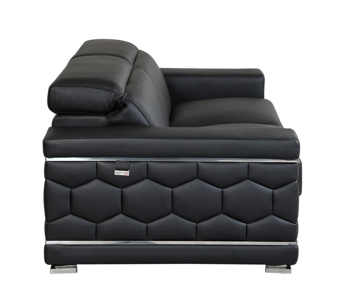 Divanitalia 692 Loveseat in Black Leather - Side View Loveseat on a White Transparent Background