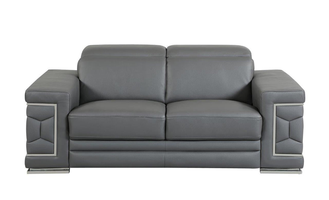 Divanitalia 692 Loveseat in Black Leather - View of Front of Loveseat on a White Transparent Background