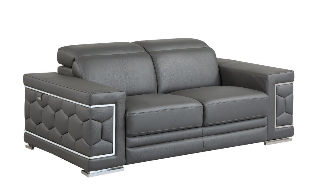 Divanitalia 692 Loveseat in Black Leather - Angled View of Front of Loveseat on a White Transparent Background