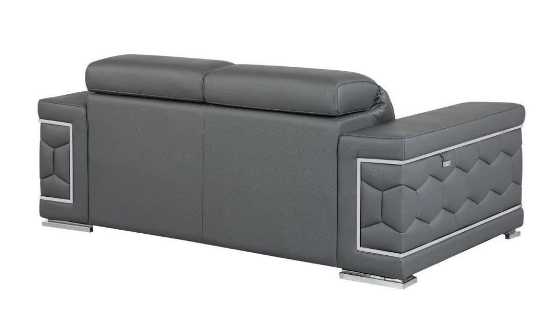 Divanitalia 692 Loveseat in Black Leather - Angled View of Rear of Loveseat on a White Transparent Background