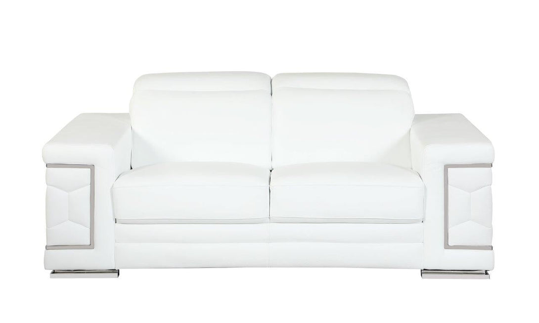 Divanitalia 692 Loveseat in White Leather - View of Front of Loveseat on a White Transparent Background