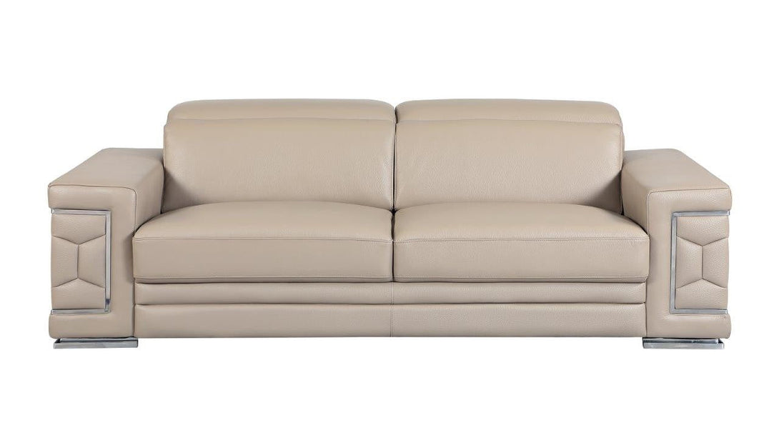 Divanitalia 692 Sofa in Beige Leather - View of Front of Sofa on a White Transparent Background