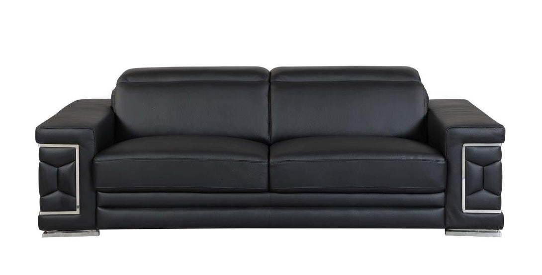 Divanitalia 692 Sofa in Black Leather - View of Front of Sofa on a White Transparent Background