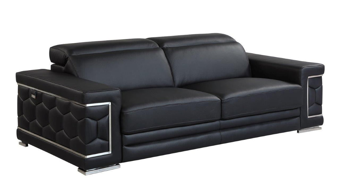 Divanitalia 692 Sofa in Black Leather - Angled Front View of Sofa on a White Transparent Background