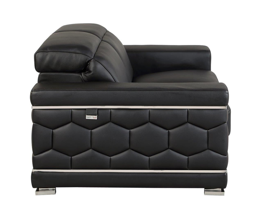 Divanitalia 692 Sofa in Black Leather - View of Left Side of Sofa on a White Transparent Background