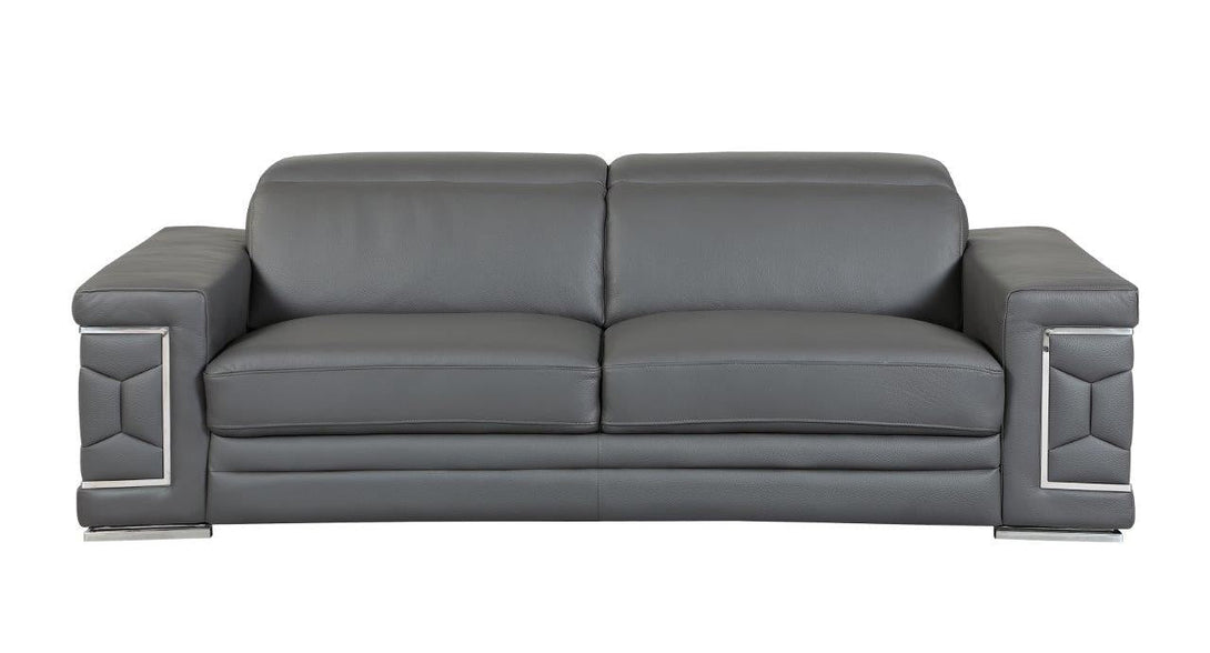 Divanitalia 692 Sofa in Black Leather - View of Front of Sofa on a White Transparent Background