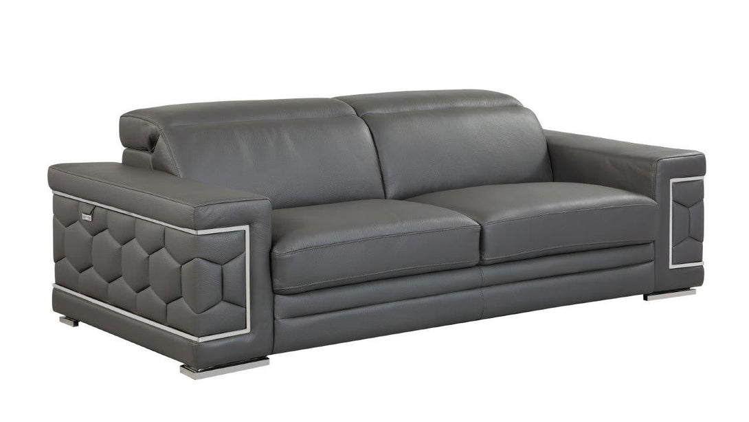 Divanitalia 692 Sofa in Black Leather - Angled Front View of Sofa on a White Transparent Background