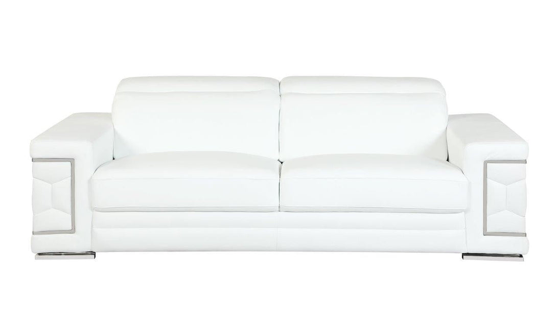 Divanitalia 692 Sofa in White Leather - View of Front of Sofa on a White Transparent Background