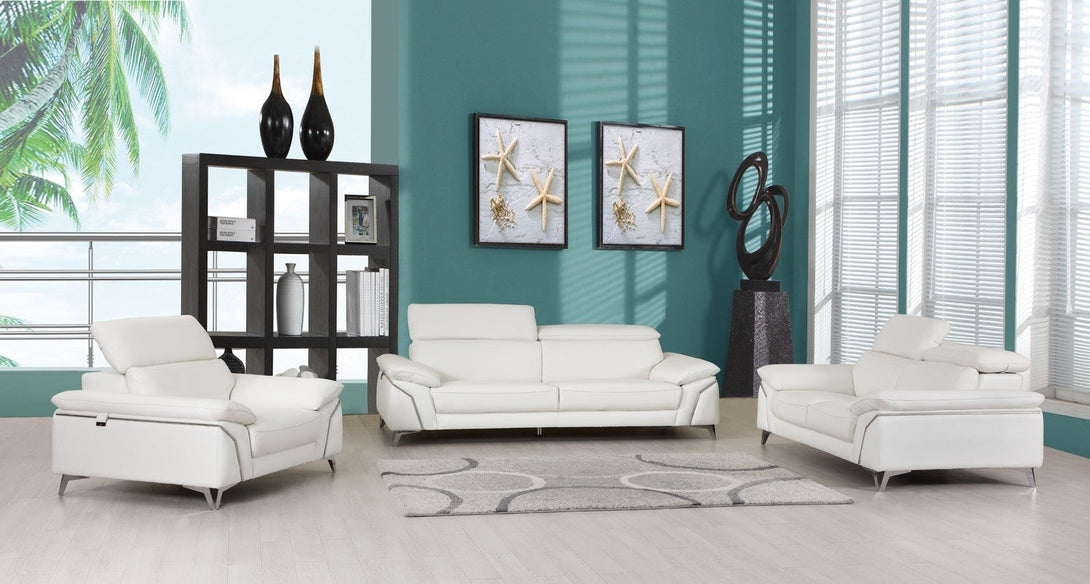 Divanitalia 727 Modern Living Room Set in White Leather - Featured Photo with Adjustable Headrest Up