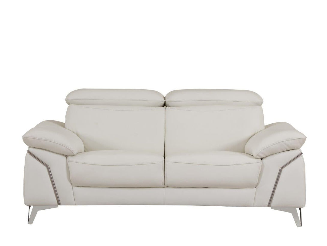 Divanitalia 727 Modern Loveseat in White Leather - Front View of Loveseat on White Transparent Background