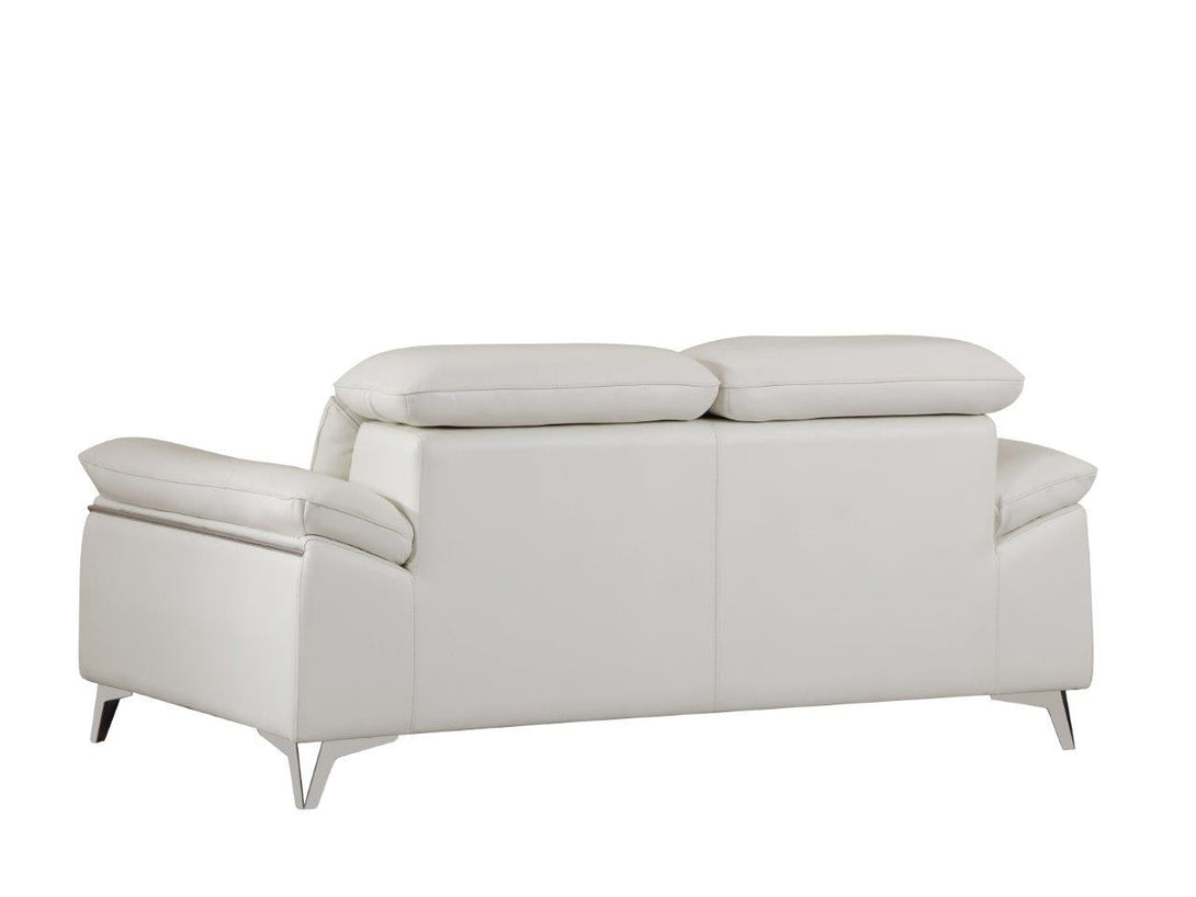Divanitalia 727 Modern Loveseat in White Leather - Angled Rear View of Loveseat on White Transparent Background