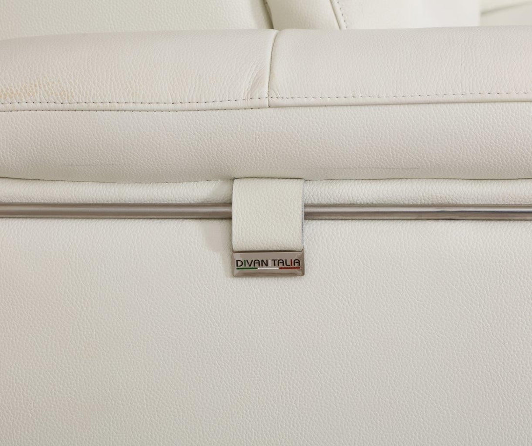 Divanitalia 727 Modern Sofa in White Leather - Close up View of Tone-on-Tone Leather Stitching