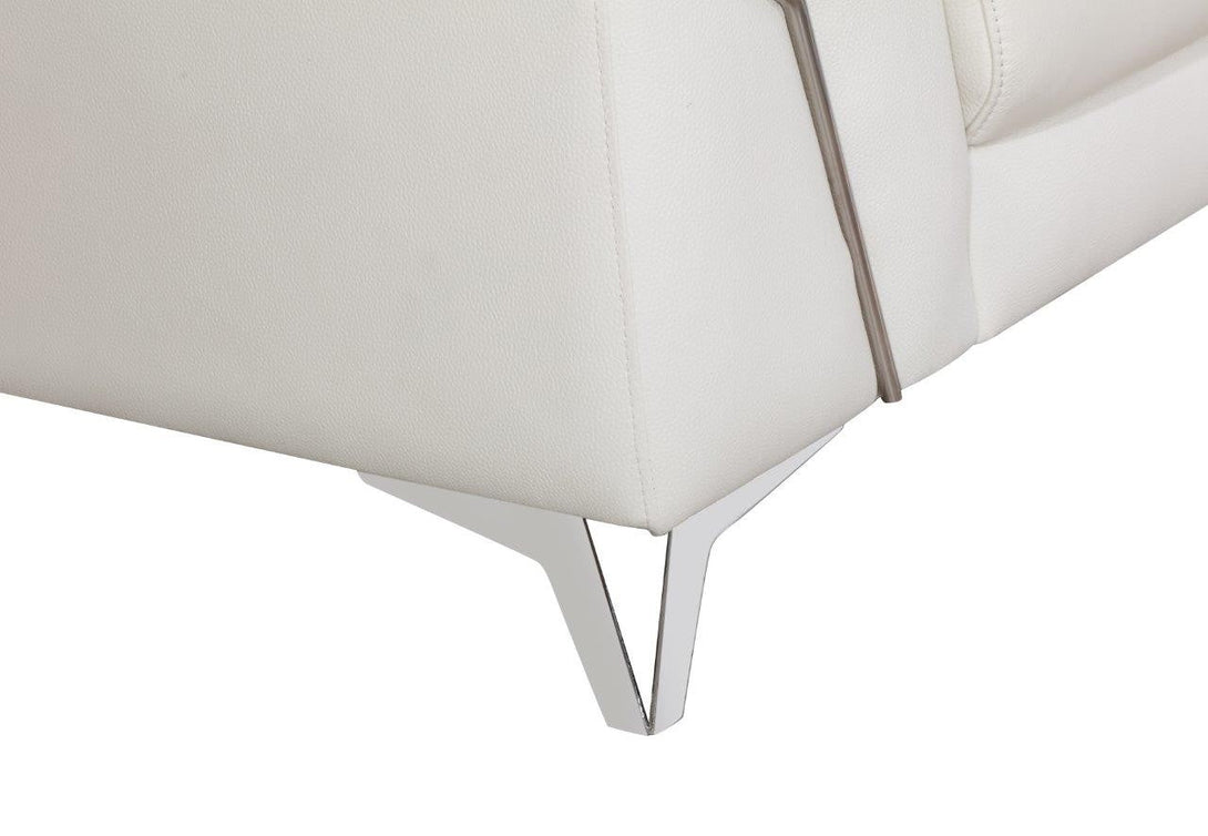Divanitalia 727 Modern Sofa in White Leather - Close up View of Stainless Steel Furniture Feet on White Transparent Background
