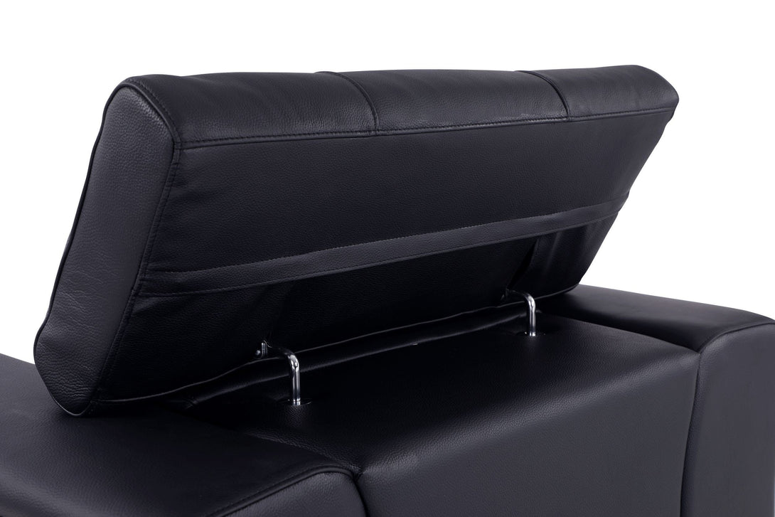 Divanitalia 903 Living Room Set in Black Leather - Close-up View Adjustable Headrests