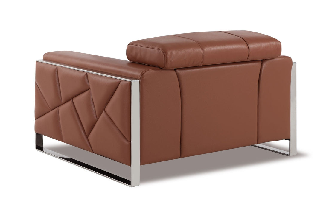 Divanitalia 903 Chair in Camel-Color Leather - Angled View of Rear of Chair on a White Transparent Background