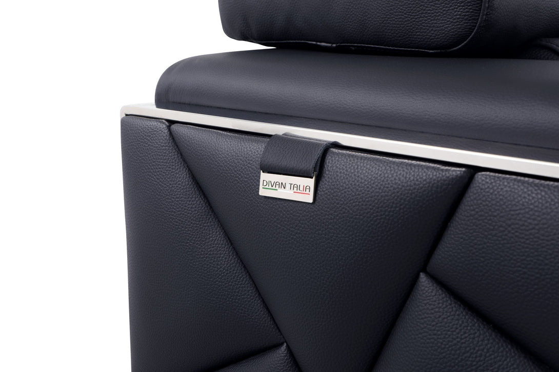 Divanitalia 903 Living Room Set in WBlack Leather - Close-up View of Leather Stitching
