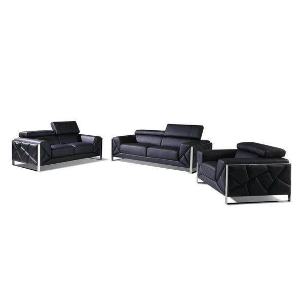 Divanitalia 903 Living Room Set in Black Leather - Featured Photo