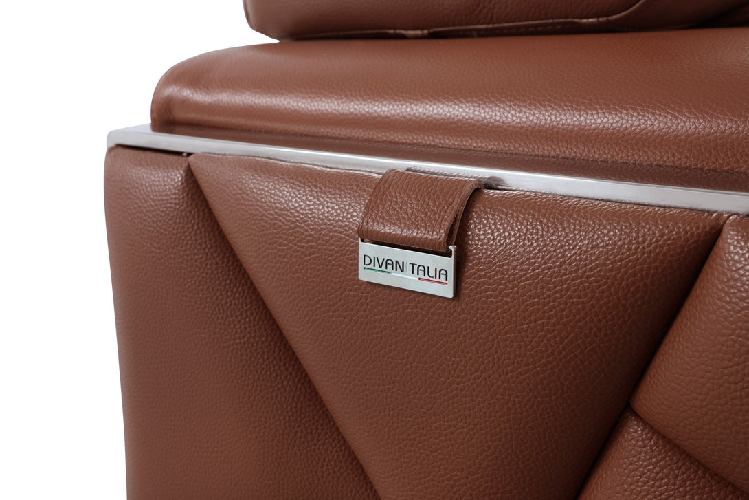 Divanitalia 903 Living Room Set in Camel-Color Leather - Close-up View of Leather Stitching