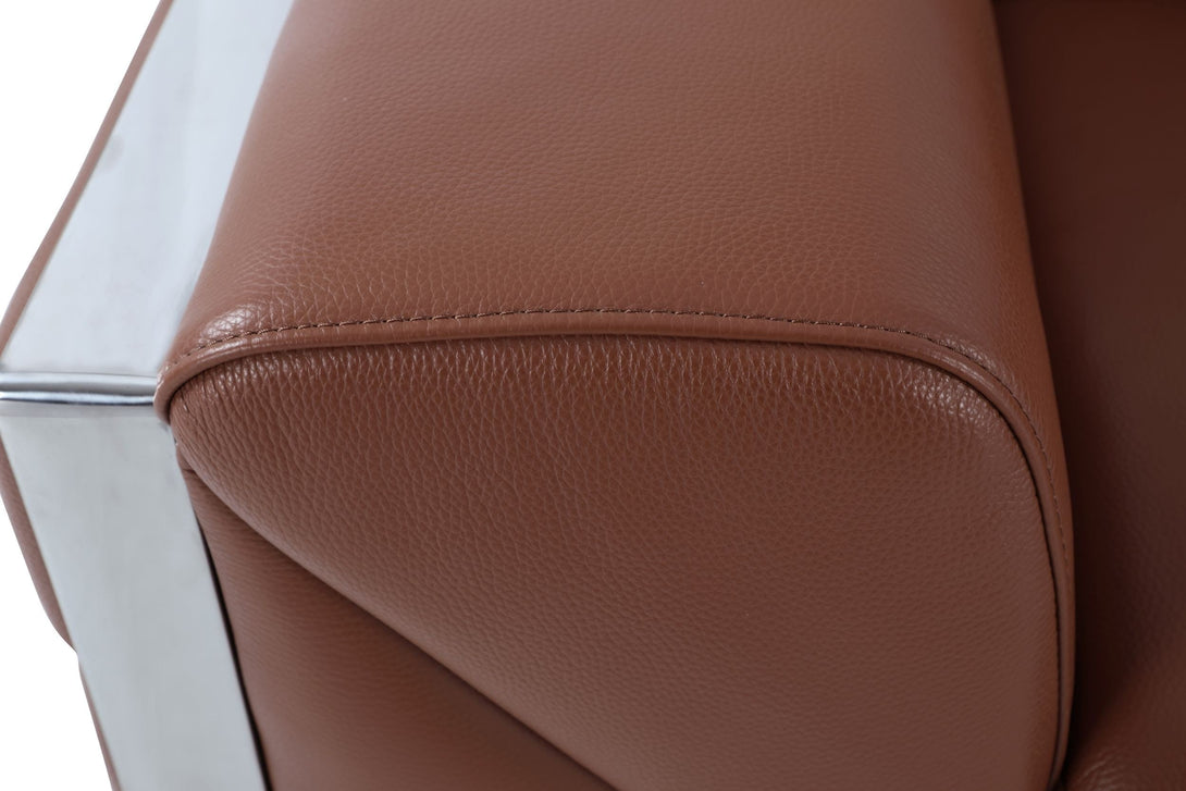 Divanitalia 903 Living Room Set in Camel-Color Leather - Close-up View Sofa Material and Finish