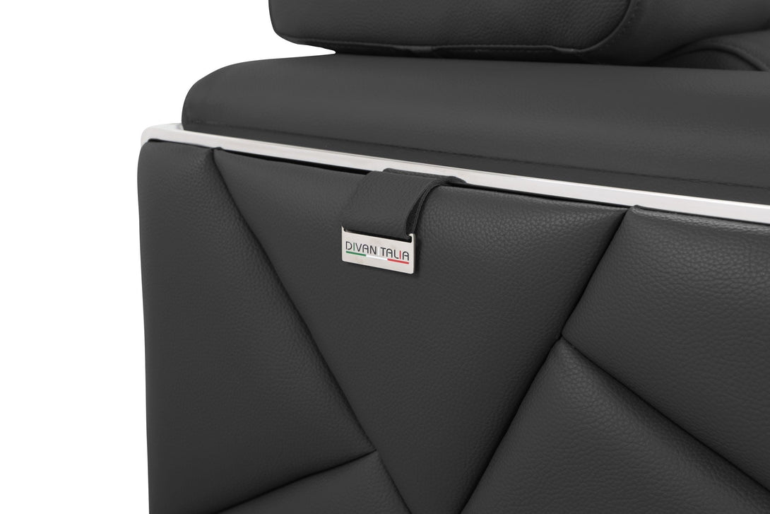 Divanitalia 903 Living Room Set in Black Leather - Close-up View of Leather Stitching