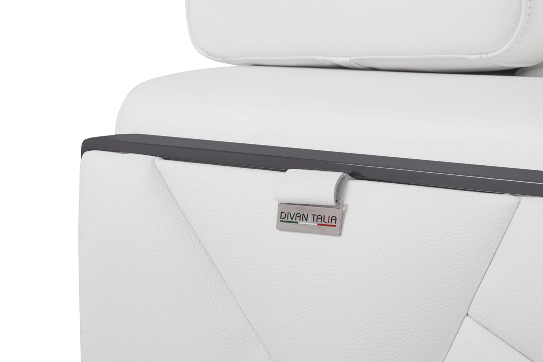 Divanitalia 903 Living Room Set in White Leather - Close-up View of Leather Stitching
