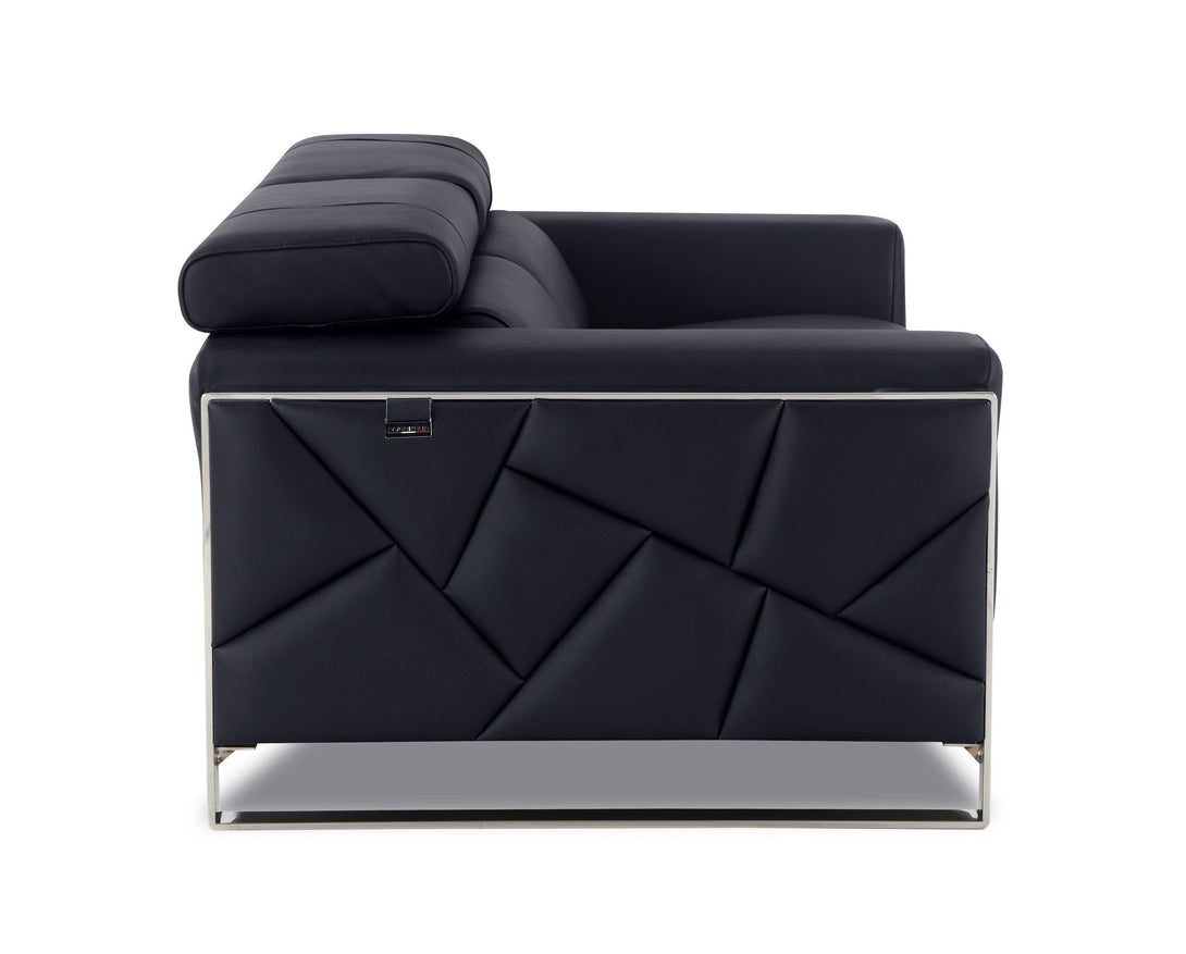 Divanitalia 903 Loveseat in WBlack Leather - Side View of Loveseat on a White Transparent Background