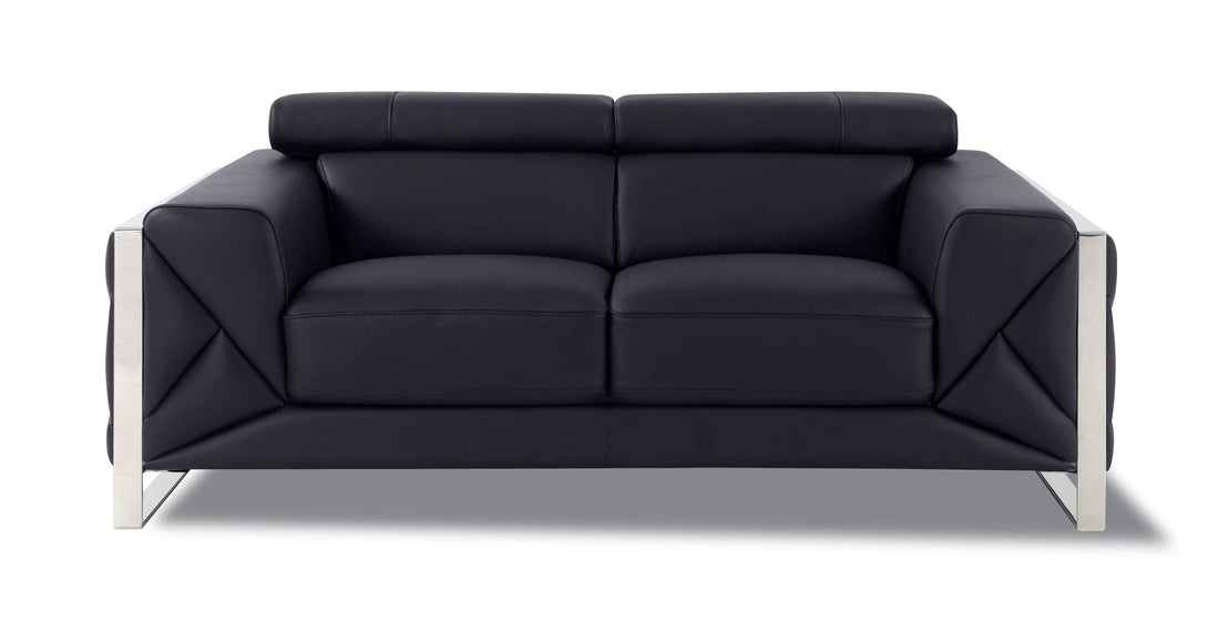 Divanitalia 903 Loveseat in Black Leather - View of Front of Loveseat on a White Transparent Background