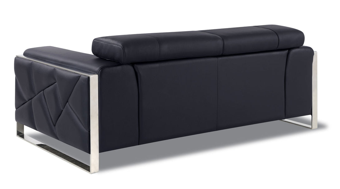 Divanitalia 903 Loveseat in Black Leather - Angled View of Rear of Loveseat on a White Transparent Background