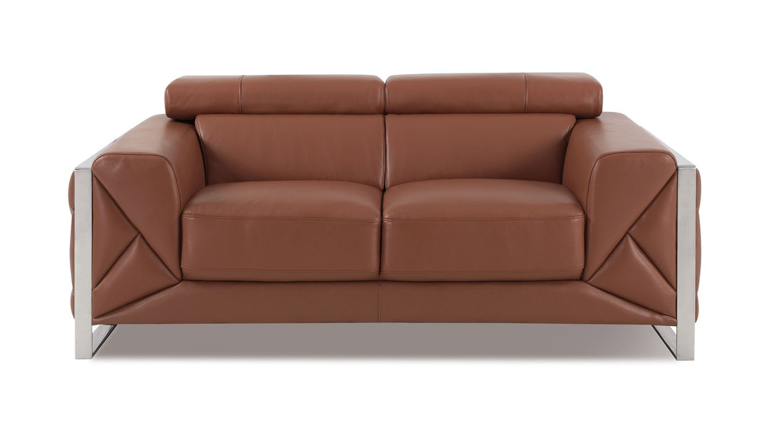 Divanitalia 903 Loveseat in Camel-Color Leather - View of Front of Loveseat on a White Transparent Background