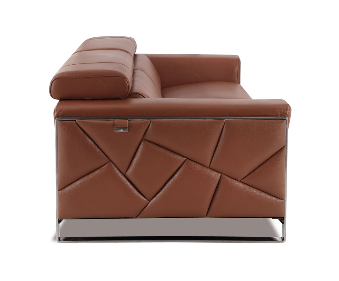 Divanitalia 903 Loveseat in Camel-Color Leather - Side View of Loveseat on a White Transparent Background