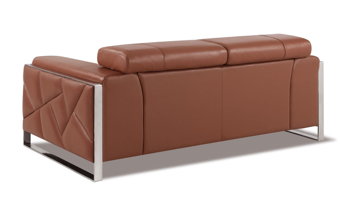 Divanitalia 903 Loveseat in Camel-Color Leather - Angled View of Rear of Loveseat on a White Transparent Background