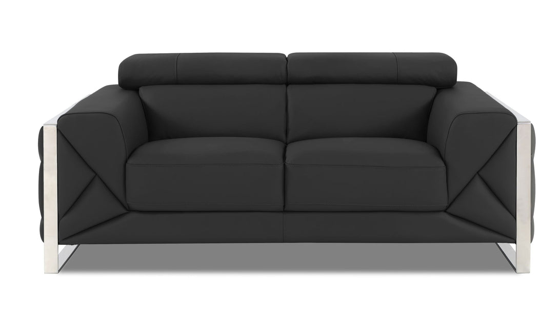 Divanitalia 903 Loveseat in Black Leather - View of Front of Loveseat on a White Transparent Background