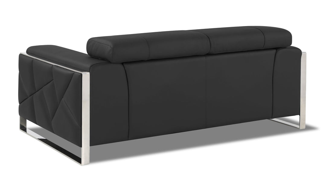 Divanitalia 903 Loveseat in Black Leather - Angled View of Rear of Loveseat on a White Transparent Background