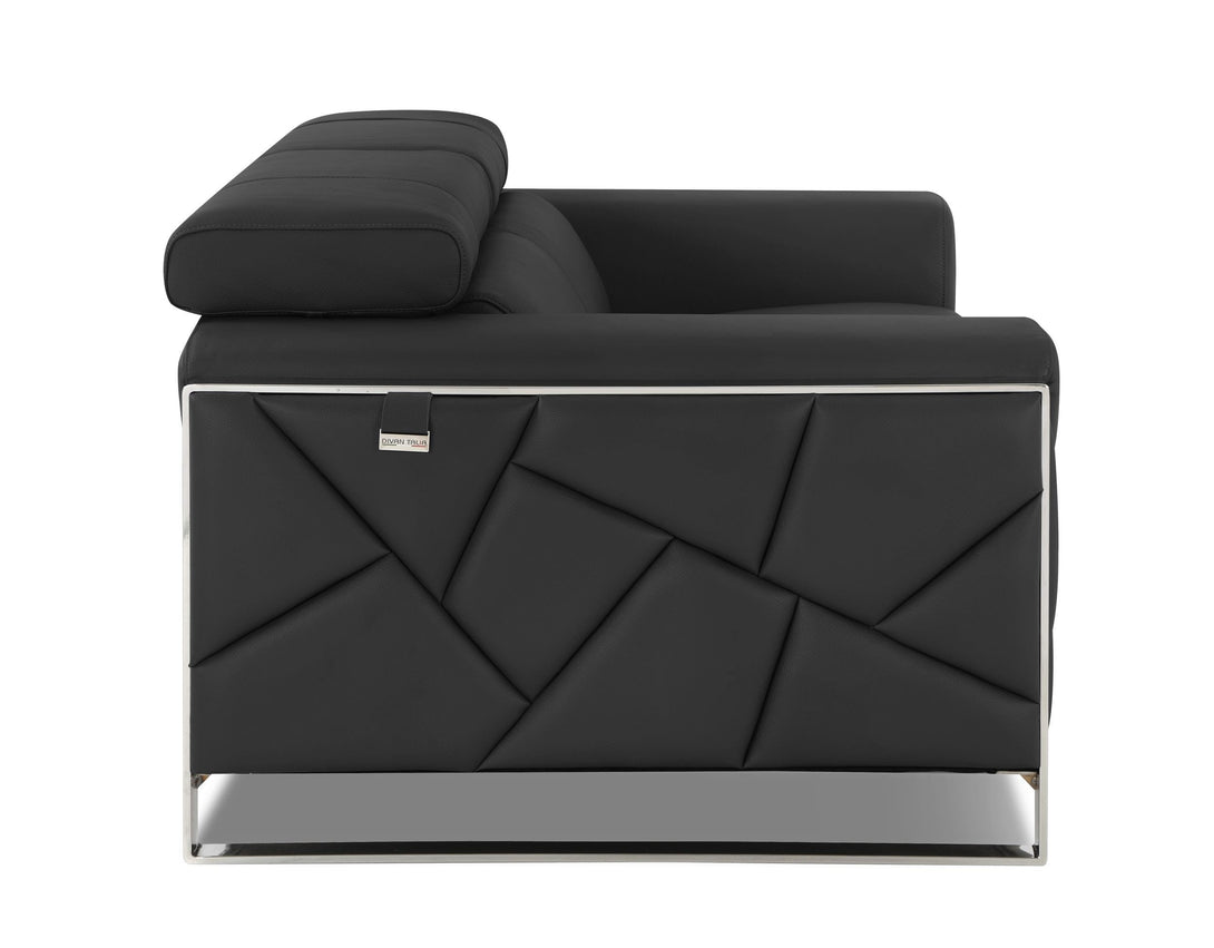 Divanitalia 903 Loveseat in Black Leather - Side View of Loveseat on a White Transparent Background