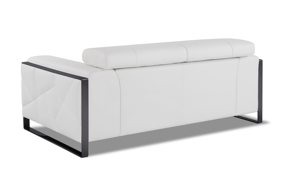 Divanitalia 903 Loveseat in White Leather - Angled View of Rear of Loveseat on a White Transparent Background